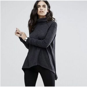 Free People Charcoal Gray Split Back Turtleneck Sweater Size S